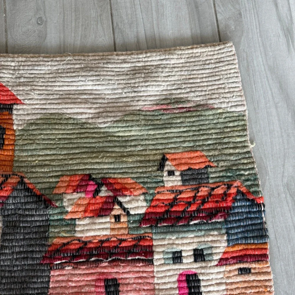 VTG Peruvian Woven 1970s Tapestry Multi Village Llama Wall Art 37